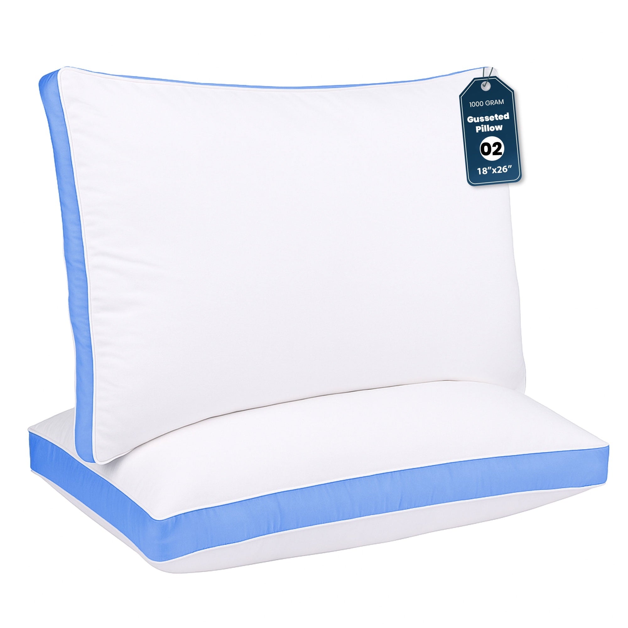 Fluffy Shredded Gusseted Queen 18x26 Bed Pillows for Sleeping Set of 2 Polycotton White Blue Stripe Comfortable - Orthopedic Shredded Foam Bed Pillow Set - Default Title