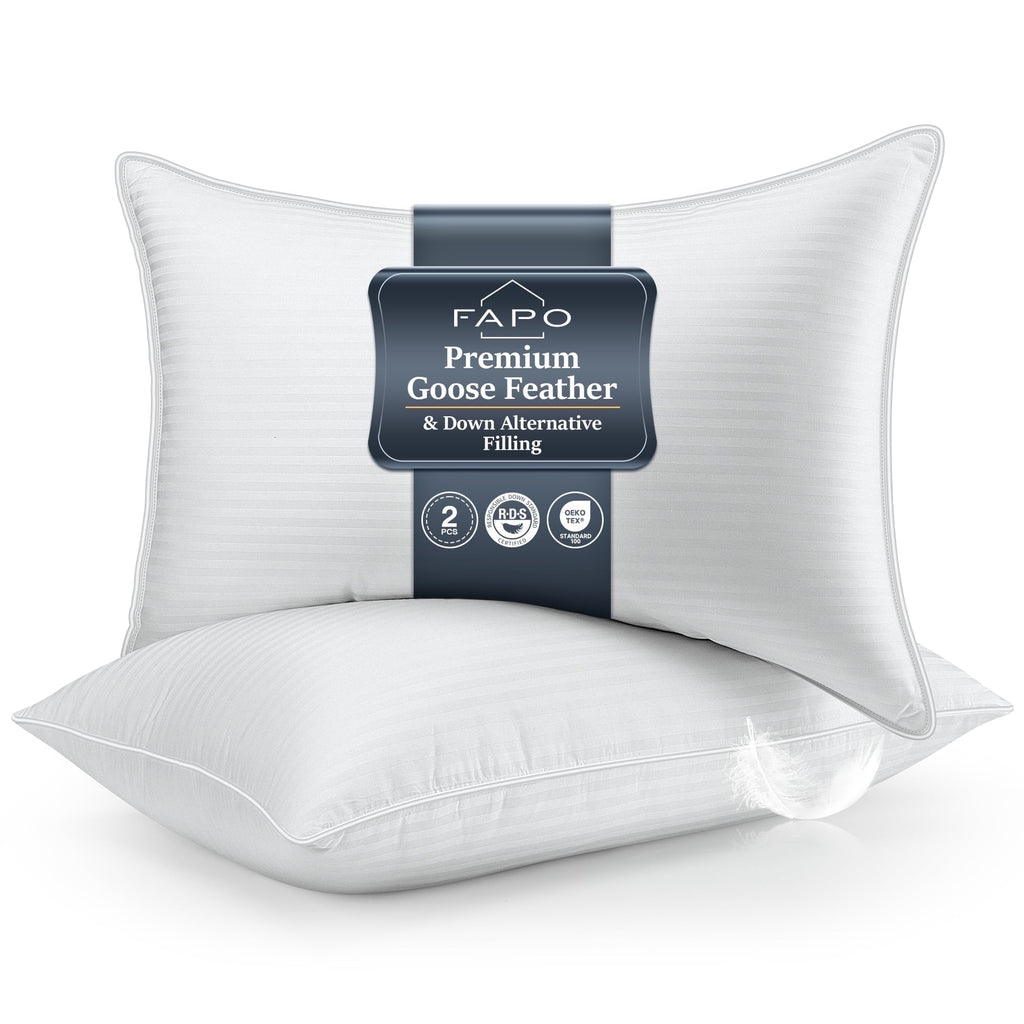 Ergonomic Memory Foam Goose Feather Pillows Queen Size Set of 2, Hotel Down Bed Pillow for Sleeping,Soft 600 TC Cotton Cover - Orthopedic Shredded Foam Bed Pillow Set - Default Title