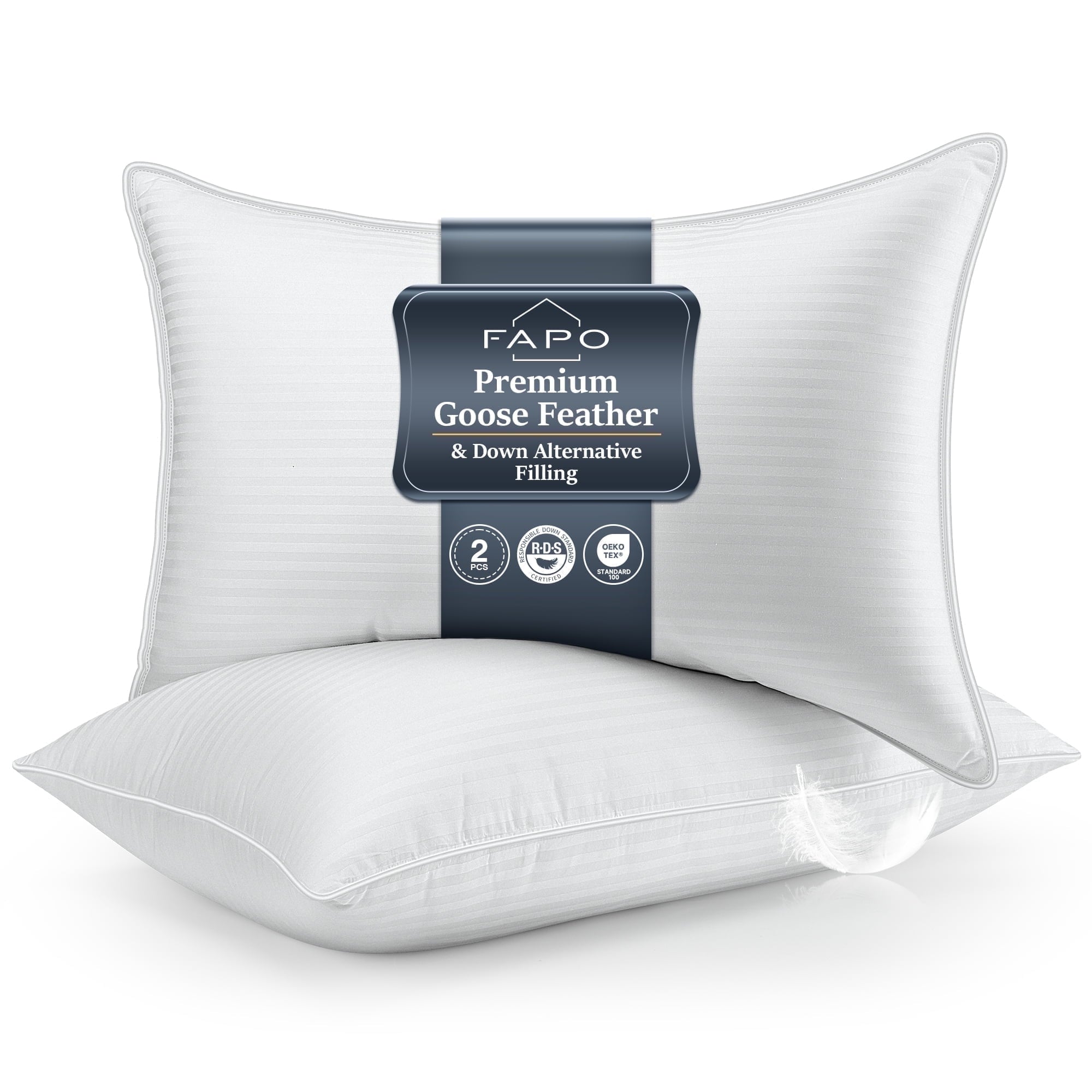 Ergonomic Memory Foam Goose Feather Pillows Queen Size Set of 2, Hotel Down Bed Pillow for Sleeping,Soft 600 TC Cotton Cover - Orthopedic Shredded Foam Bed Pillow Set - Default Title