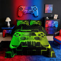 All-Season Green Yellow Gaming Full Size Comforter Sets - Gamer Comforter Full Size Bedding Set, Neon Lights Abstract Geometry D... - All-Season Down Alternative Comforter Insert - Default Title