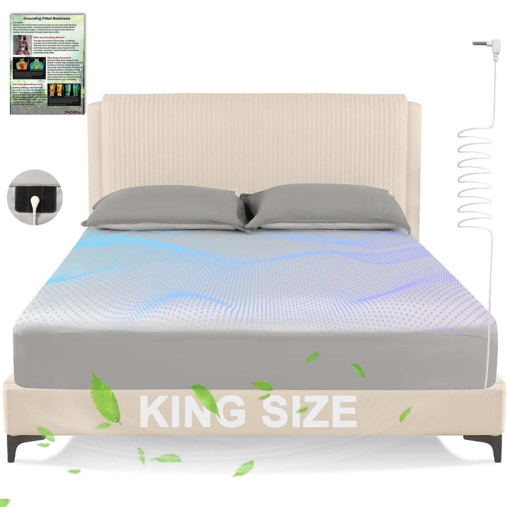 Ultra-Soft Grounding Sheets King Size,Earth Grounded Fitted Bed Sheet 10% Pure Silver Fiber + 90% Organic Cotton, Bed Grounding ... - Breathable Egyptian Cotton Flat & Fitted Sheets - Default Title