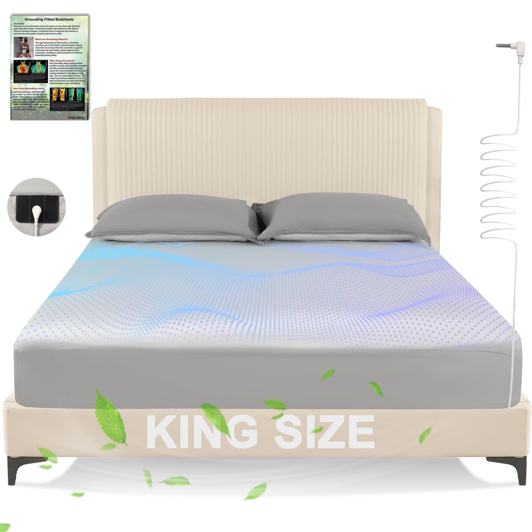 Ultra-Soft Grounding Sheets King Size,Earth Grounded Fitted Bed Sheet 10% Pure Silver Fiber + 90% Organic Cotton, Bed Grounding ... - Breathable Egyptian Cotton Flat & Fitted Sheets - Default Title