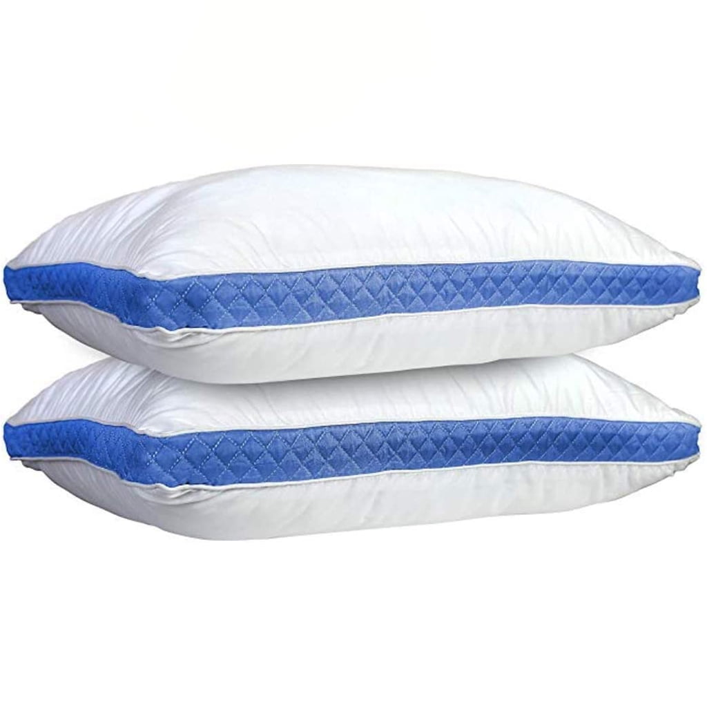 Fluffy Shredded Gusseted Quilted King Size Bed Pillows Set of 2, Blue Bed Pillows for Side Sleepers and Back Sleepers - Ergonomic Memory Foam Pillow for Neck Pain Support - Default Title