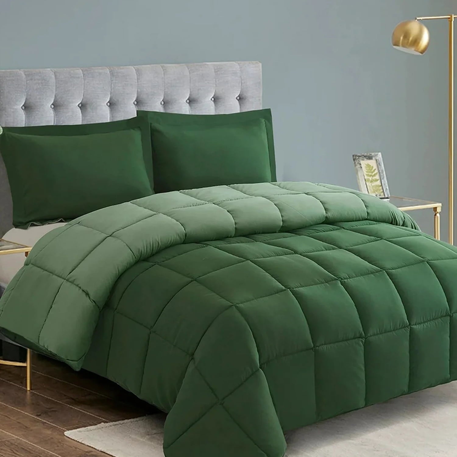 Luxurious Quilted Light Weight Down Alternative Comforter Set, Queen, Green, Reversible - Hypoallergenic Ultra-Fluffy Quilt for Winter - Default Title