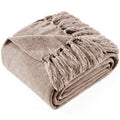Decorative Knitted Chenille Throw Blanket with Fringe Tassel for Couch Sofa Chair Bed, Taupe 50" X 60" - Super Soft Reversible Sherpa Flannel Blanket - Default Title