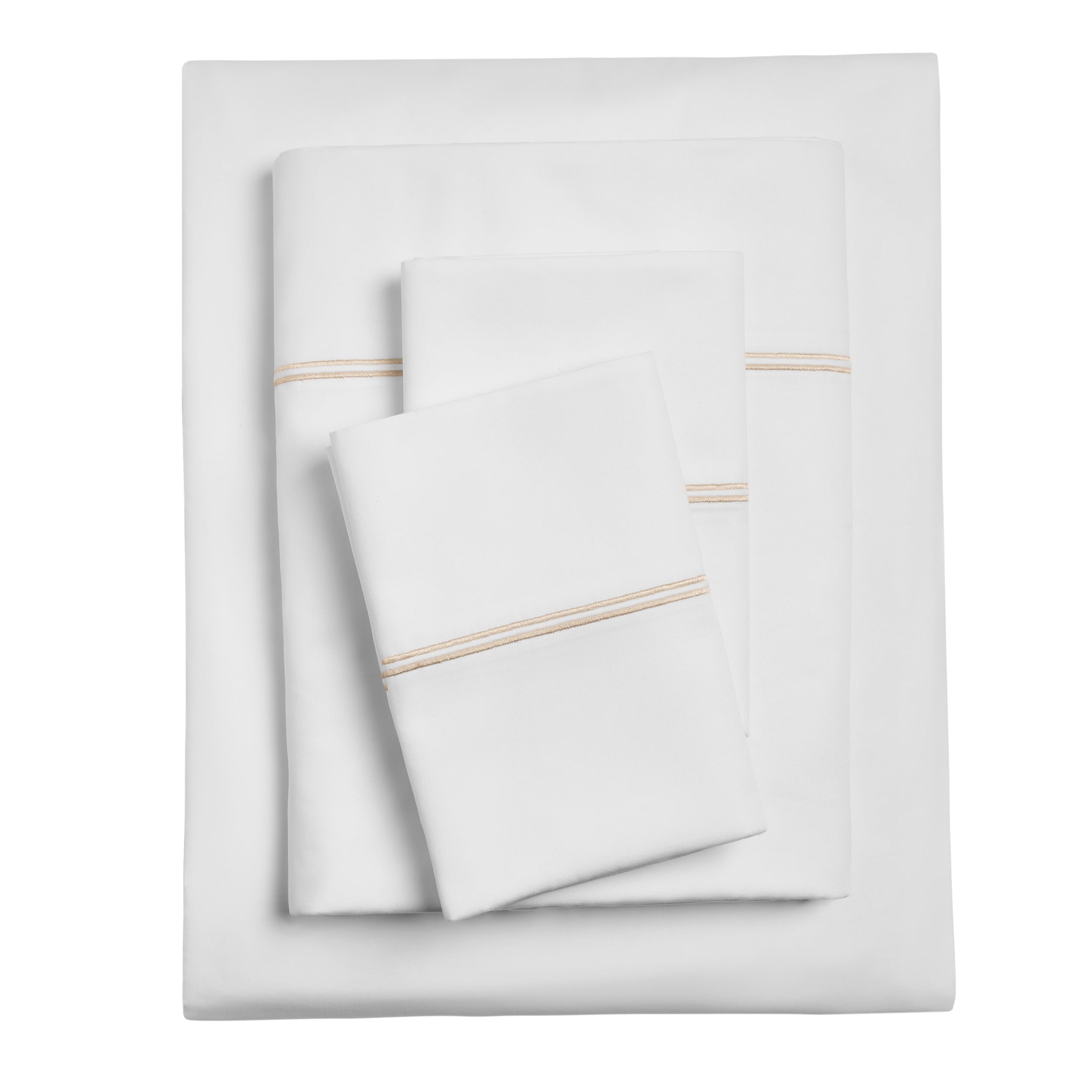 Cooling Sateen 4-Piece 300 Thread Count White Pima Cotton Bed Sheet Set with Tan Hem, Full , Adult/Teen - Cooling Hotel Quality Bedding Sheets and Pillowcases - Default Title