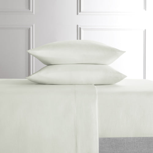 Cooling Sateen 4-Piece White Lyocell & Linen Blend Percale Bed Sheet Set, Queen - Luxury Bed Sheet Set with Deep Pockets - Default Title