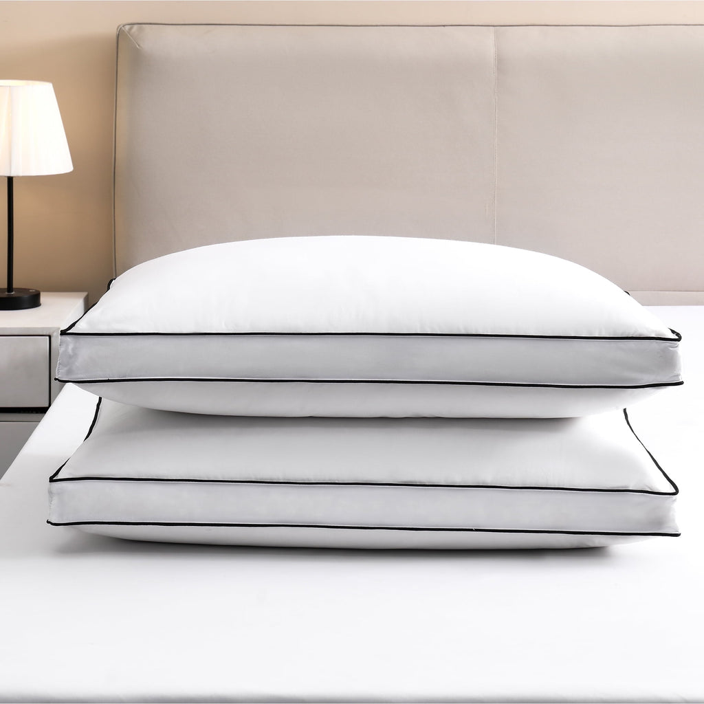 Decorative Plump Gusseted Feather Down Pillow Set of 2, Medium Firm Hotel Bed Pillows 2 Pack, Queen Size for Side Sleepers, 20 x 30 in - Decorative Throw Pillow Cushion for Sofa & Bed - Default Title