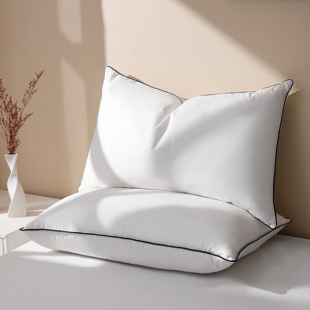 Decorative Plump Feather Down Pillows Set of 2, Medium Firm Hotel Bed Pillow 2 Pack, Queen Size, 20 x 30 in. - Hotel Quality Plush Sleeping Pillows - Default Title
