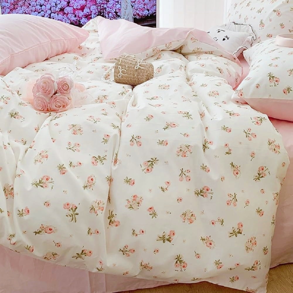 Fluffy Down Alternative Pink loyalty Floral Comforter Queen Sets, 3 Pieces Chic Botanical Pink White Floral Reversible Comforter for All Season - Hypoallergenic Ultra-Fluffy Quilt for Winter - Default Title