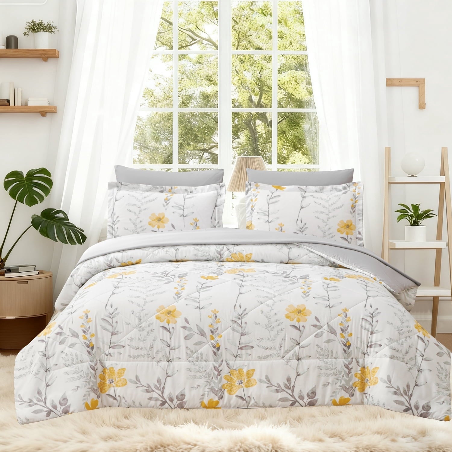Hypoallergenic Cloud 3 Piece Comforter Set Queen Yellow Floral Quilt Microfiber Patchwork Bedspread - Cloud-Like Soft Lightweight Bed Comforter - Default Title