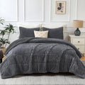 Hypoallergenic Cloud 3 Piece Fleece Queen Comforter Set - Soft & Warm Fluffy Dark Gray Sherpa Bedding , Fuzzy Heavy Double Sided Design Wi... - Luxurious Quilted Duvet Cover Set - Default Title