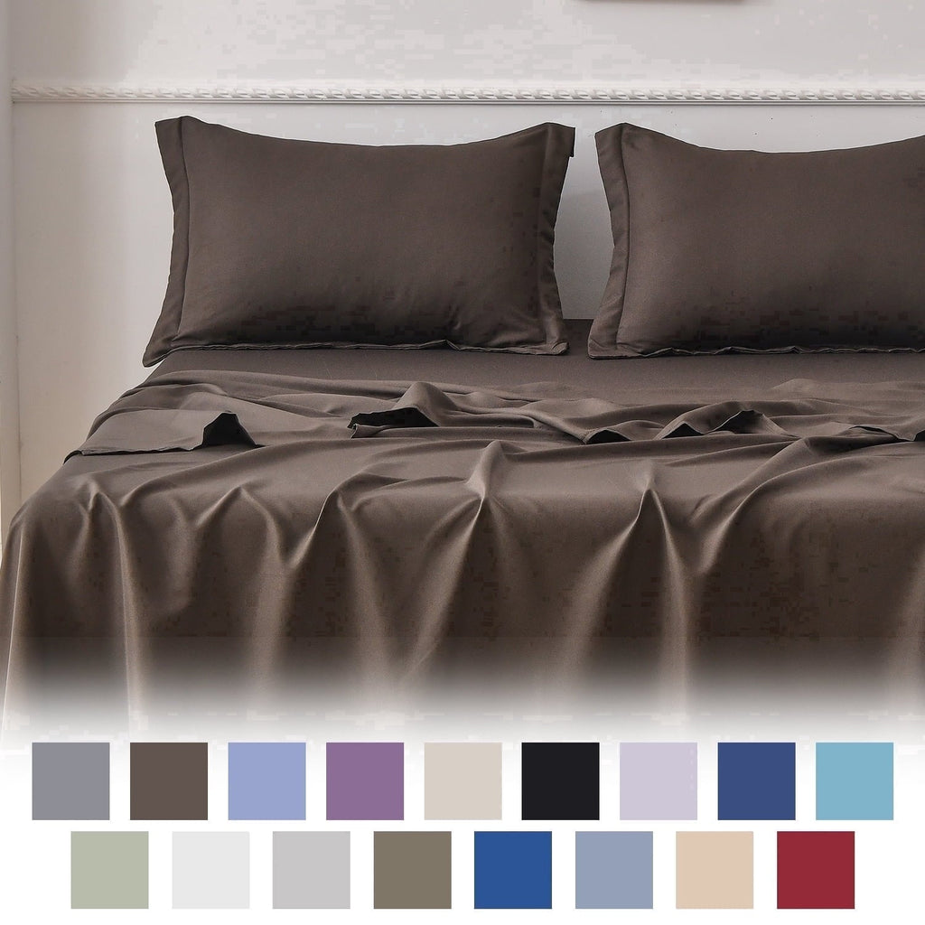 Breathable Luxury Bed Sheets Set 4 Piece Queen/Full Sheet Set Brown Gray Cotton Blend Fitted Sheet, Flat Sheet & 2 Pillowcases Bedding Set - Breathable Egyptian Cotton Flat & Fitted Sheets - Default Title