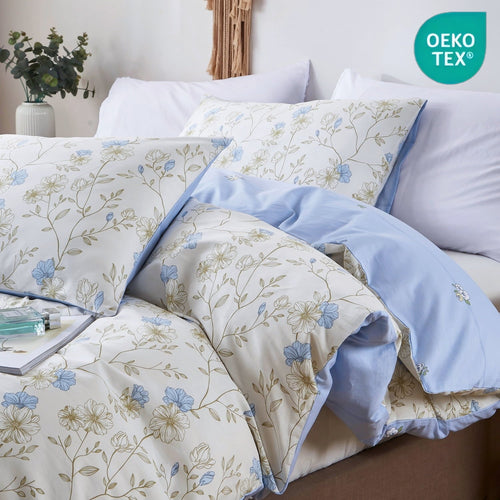 All-Season Cotton Comforter Sets Queen Size, 3 Pieces Botanical Blue Floral Reversible Bedding Sets for Adults All Season - Hypoallergenic Ultra-Fluffy Quilt for Winter - Default Title