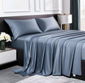Premium Egyptian Cotton Luxury Bamboo Bed Sheets Set Full 4 Pcs for Adult,Soft&Cool,16" Deep Pocket,Blue Gray - Breathable Egyptian Cotton Flat & Fitted Sheets - Default Title