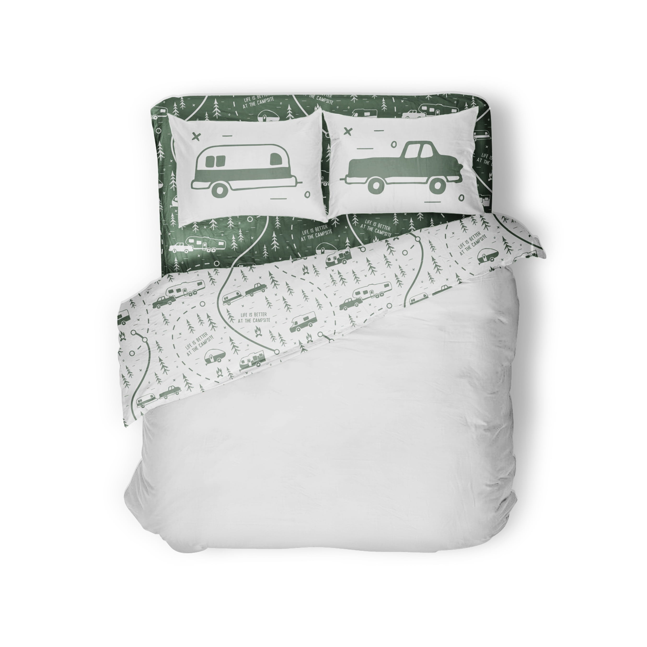 Ultra-Soft RV Queen Bed Sheet Set, Green Map, Polyester (53476) - Breathable Egyptian Cotton Flat & Fitted Sheets - Default Title