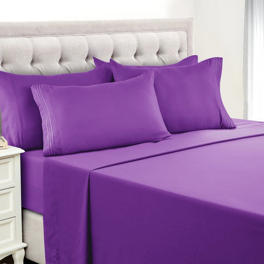 Ultra-Soft King Bed Sheets - 16 Inch Deep Pocket 6 Piece Microfiber Bedding Sheets & Pillowcase Sets - Purple - Breathable Egyptian Cotton Flat & Fitted Sheets - Default Title