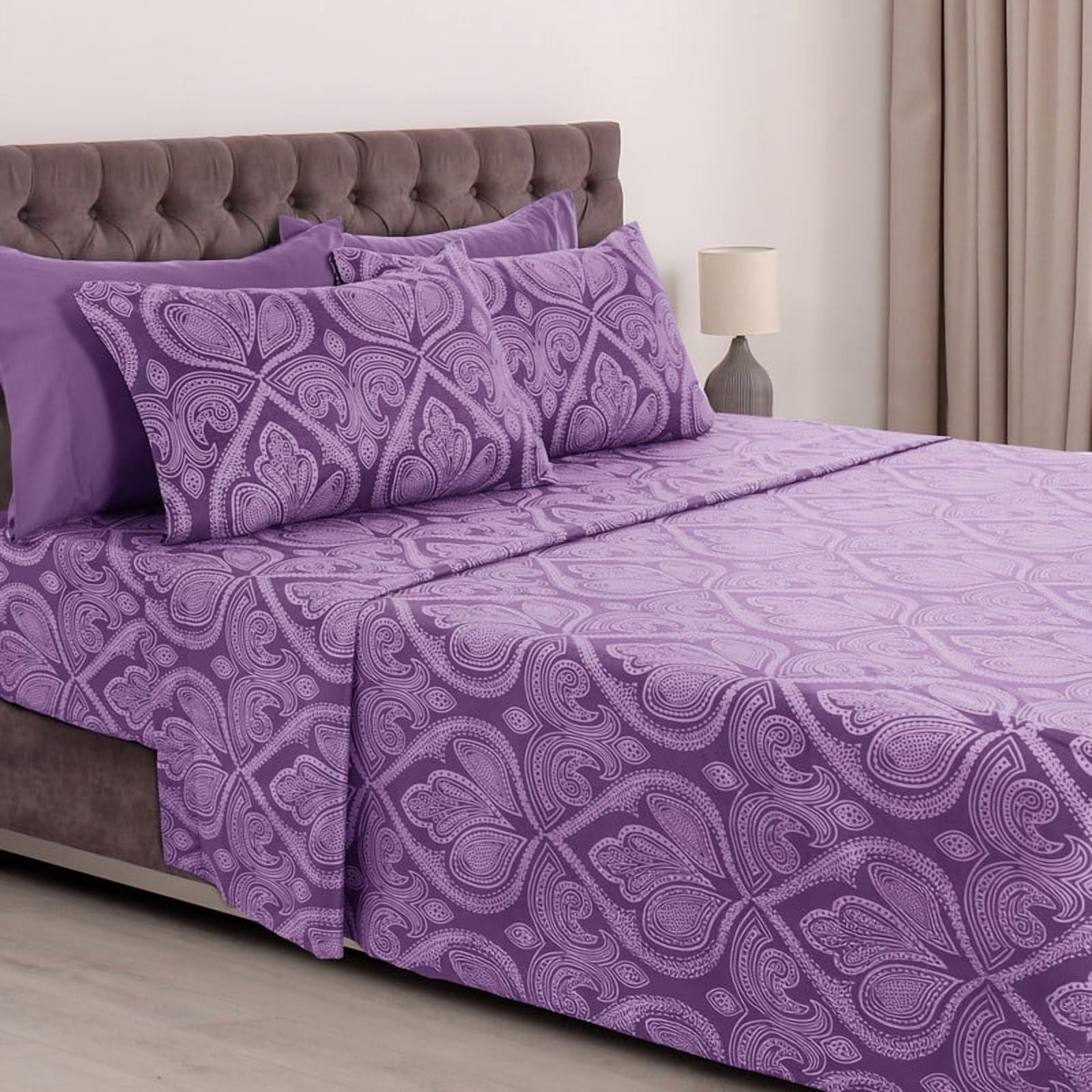 Ultra-Soft Paisley Printed Queen Bed Sheets Set, Microfiber 6 Piece Bedding Set - Purple - Luxury Bed Sheet Set with Deep Pockets - Default Title