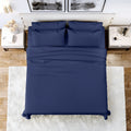 Cooling Sateen Queen Bed Sheets Set, 6 Pc Microfiber Bed Sheets, Extra Deep Pocket Queen Fitted Sheet, Flat Sheet & Pillowcases, Nav... - Luxury Bed Sheet Set with Deep Pockets - Default Title