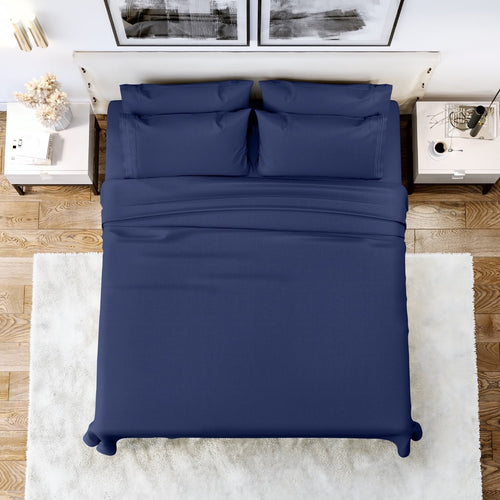 Cooling Sateen Queen Bed Sheets Set, 6 Pc Microfiber Bed Sheets, Extra Deep Pocket Queen Fitted Sheet, Flat Sheet & Pillowcases, Nav... - Luxury Bed Sheet Set with Deep Pockets - Default Title