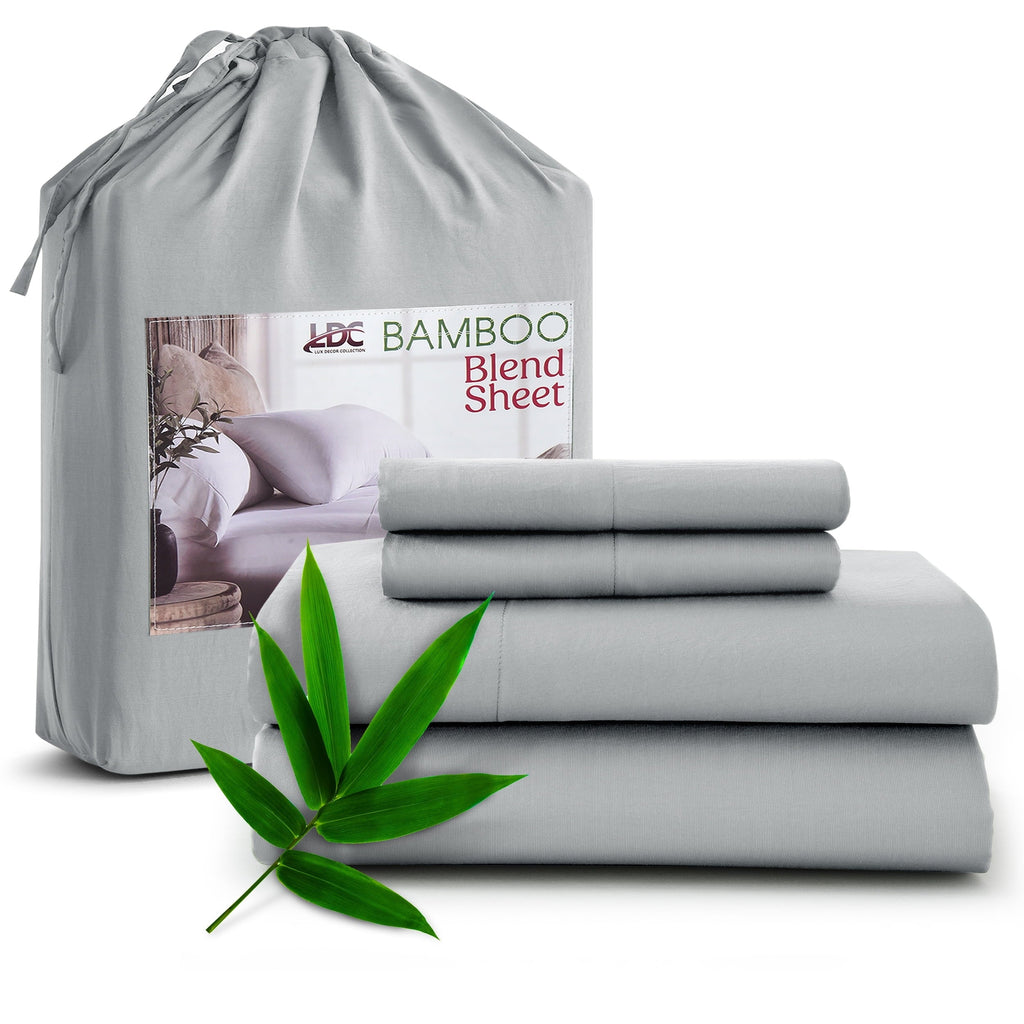 Premium Egyptian Cotton Rayon - 4 Piece Cooling Bed Sheets Set, Gray - Breathable Egyptian Cotton Flat & Fitted Sheets - Default Title