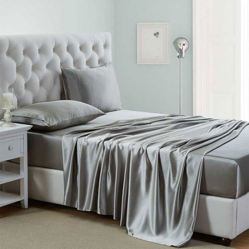 Wrinkle-Resistant Luxury Satin Sheets Set Full Size Light Gray, 4-Piece Bedding Sets with Deep Pockets - Soft and Smooth Satin Bed Shee... - Premium Ultra-Soft Pillowcase Pair for Sleeping - Default Title
