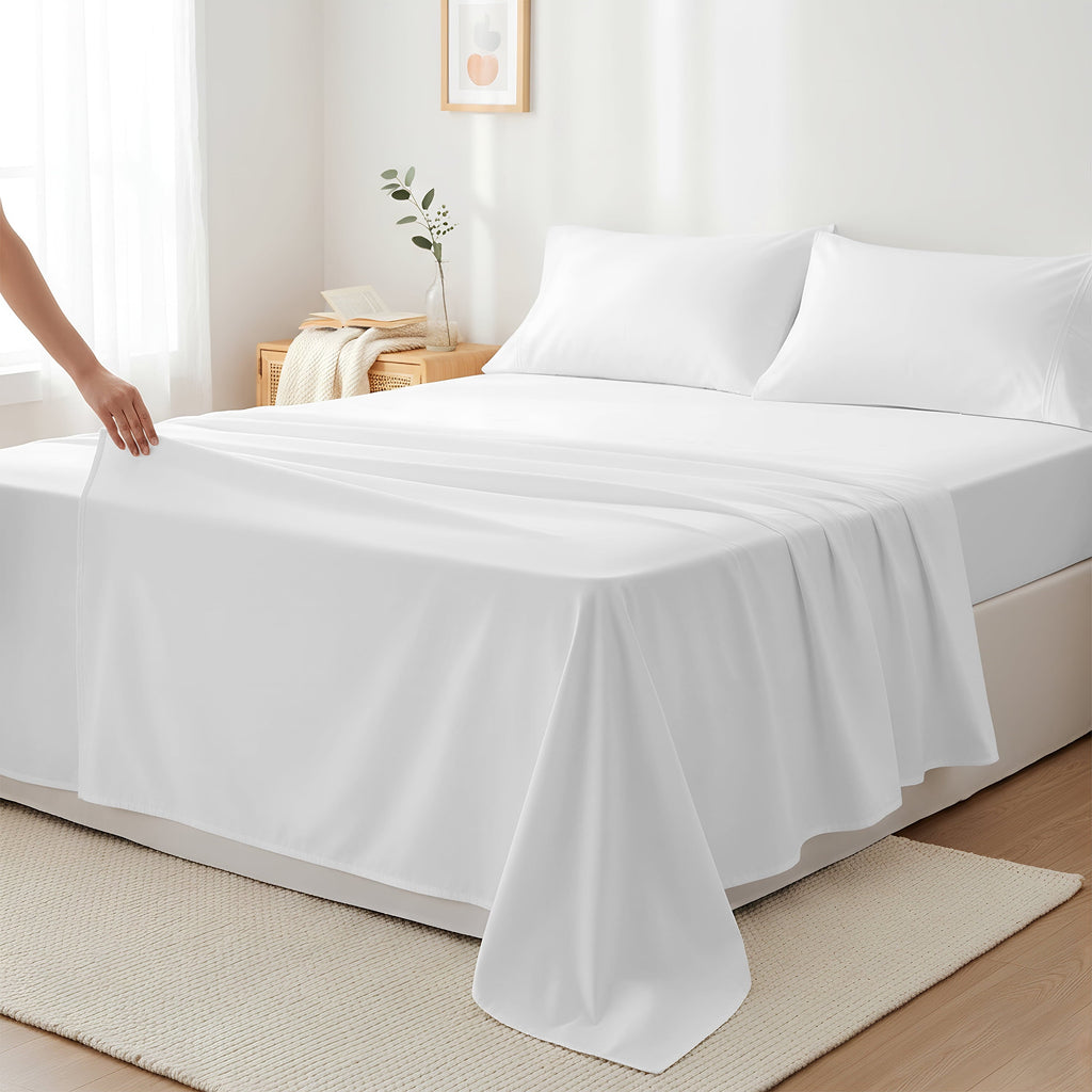 Wrinkle-Resistant 100% Cotton Sheets For Queen Size Bed - Luxury 400 Thread Count Queen Sheet Set, 4 Piece Sateen Weave Queen White Cot... - Cooling Hotel Quality Bedding Sheets and Pillowcases - Default Title