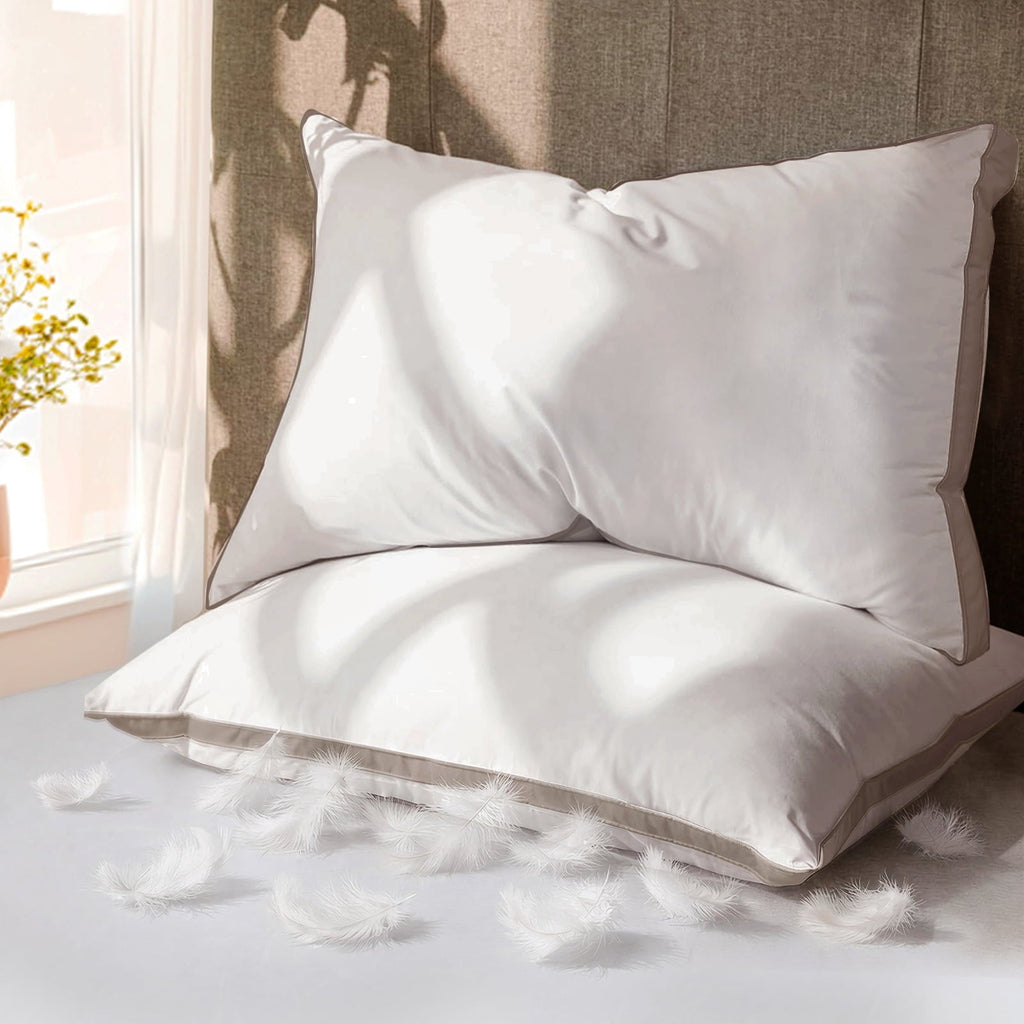 Decorative Plump Goose Feather Down Pillows Queen Size Set of 2, 100% Cotton Cover Hotel Collection Bed Pillows，20"x28" - Orthopedic Shredded Foam Bed Pillow Set - Default Title