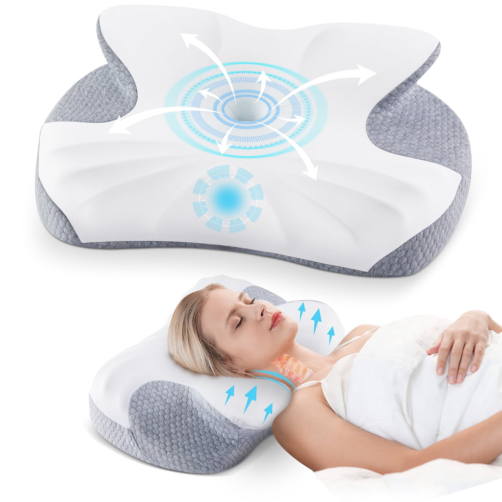 Decorative Plump Cervical Memory Foam Pillow Neck Bed Pillow for Pain Relief Sleeping, Ergonomic Orthopedic for Side Back and Stomach ... - Ergonomic Memory Foam Pillow for Neck Pain Support - Default Title