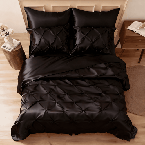 All-Season Satin Comforter Set 7 Pieces Queen Size - Luxurious Pinch Pleat Bed in a Bag with Satin Comforter, Satin Sheets, Sati... - Luxurious Quilted Duvet Cover Set - Default Title