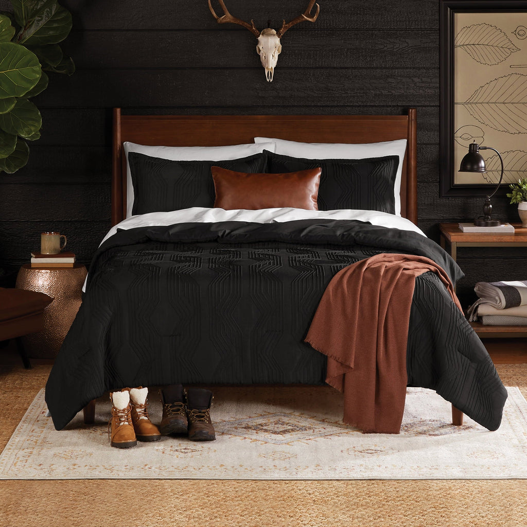 Heavyweight Warmth Full/Queen Comforter Set, All-Season, 5-Piece, Black Jacquard Geo - All-Season Down Alternative Comforter Insert - Default Title