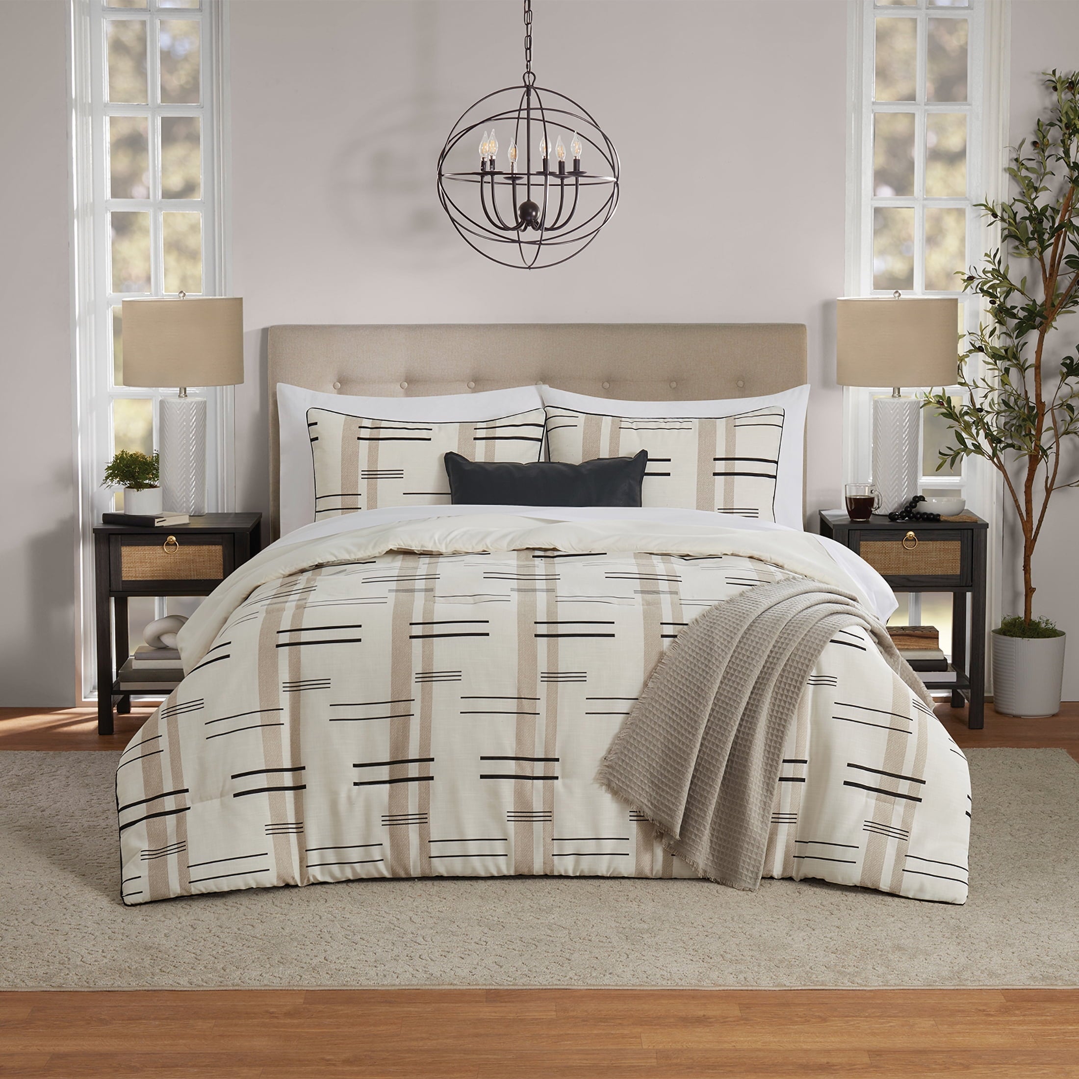 Fluffy Down Alternative Full/Queen Comforter Set, All-Season, 5-Piece, Tan Modern - Luxurious Quilted Duvet Cover Set - Default Title
