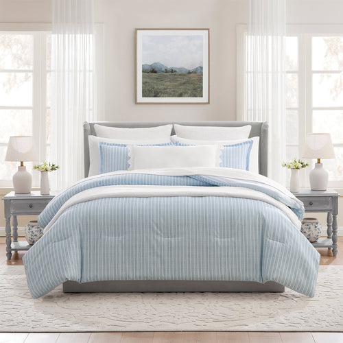 All-Season Stripe 11-Piece Comforter Set with Sheets, Blue, Queen - Luxurious Quilted Duvet Cover Set - Default Title