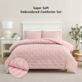 Fluffy Down Alternative Full/Queen Comforter Set, Super Soft & Embroidered, 3-Piece, Pink - Luxurious Quilted Duvet Cover Set - Default Title