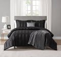All-Season Rich Black 5 Piece Damask Stripe Comforter Set, King, Adult, Unisex - All-Season Down Alternative Comforter Insert - Default Title