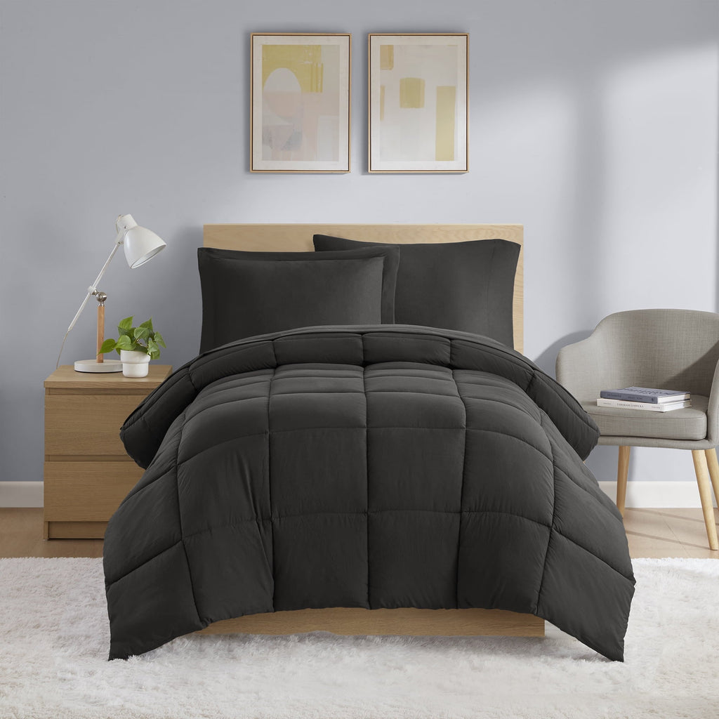 All-Season All in One Down Alt Reversible Comforter and Sheet set- 5 Piece, Twin, Black - Cloud-Like Soft Lightweight Bed Comforter - Default Title