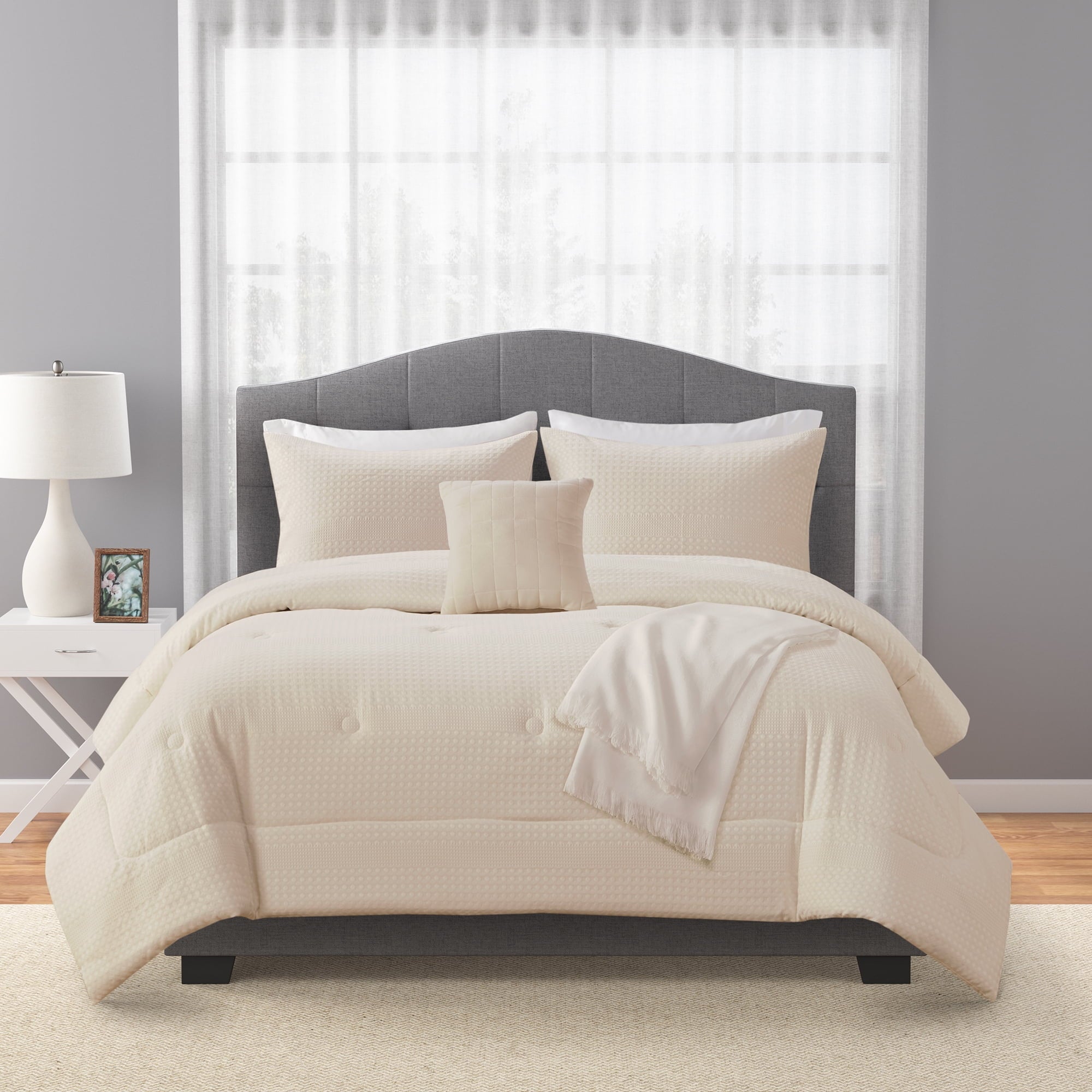 Fluffy Down Alternative 5-Piece Papyrus Beige Waffle Comforter Set, Full/Queen - Hypoallergenic Ultra-Fluffy Quilt for Winter - Default Title