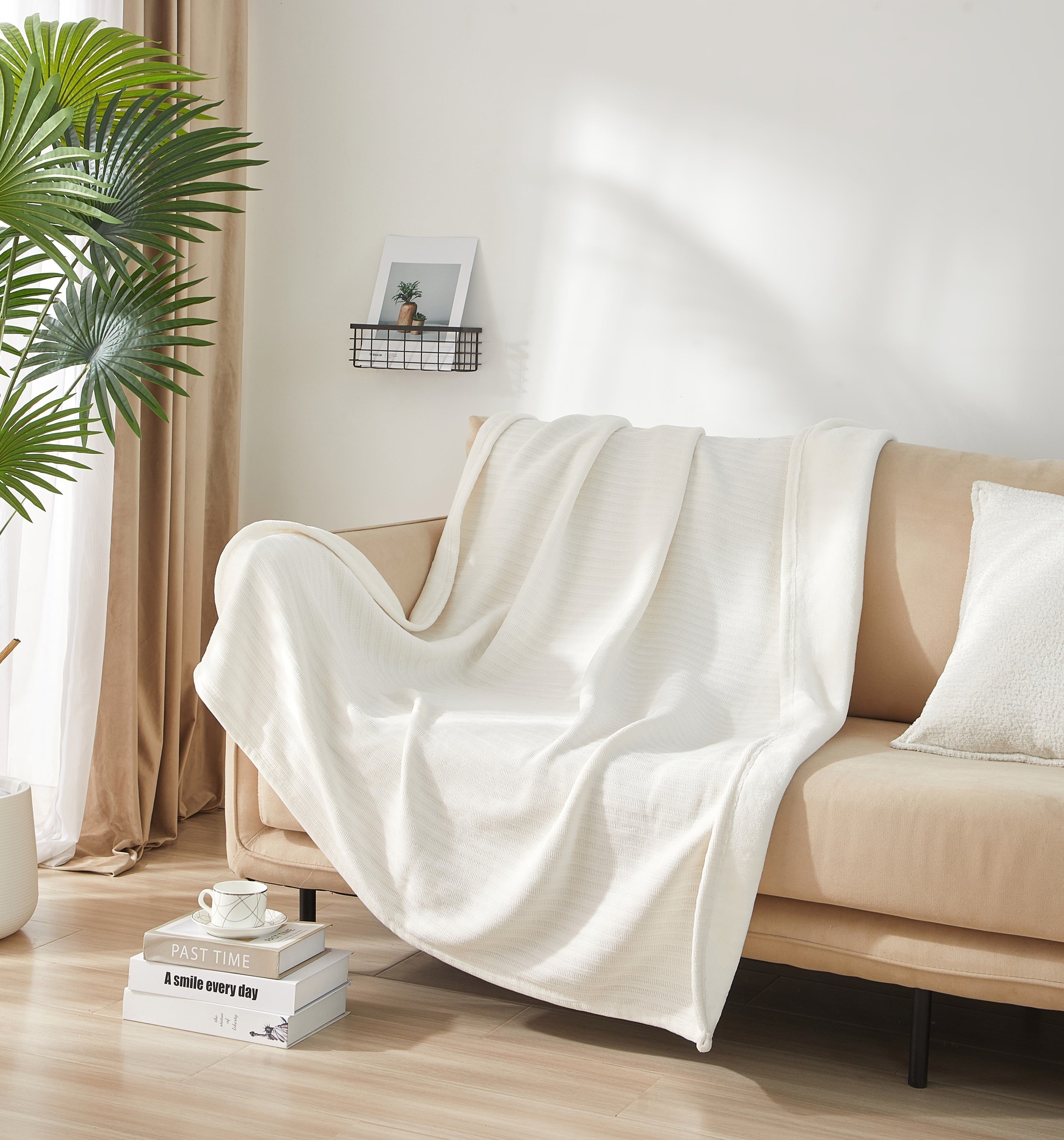 Lightweight Warm Cozy Chenille Reverse to Plush Soft Couch Throw, Vanilla Dream, Standard Size - Luxury Knitted Decorative Throw Blanket with Fringes - Default Title