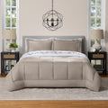 Fluffy Down Alternative All in One Reversible Comforter and Sheet Set- 7 Piece, Queen, Beige Palm - Luxurious Quilted Duvet Cover Set - Default Title