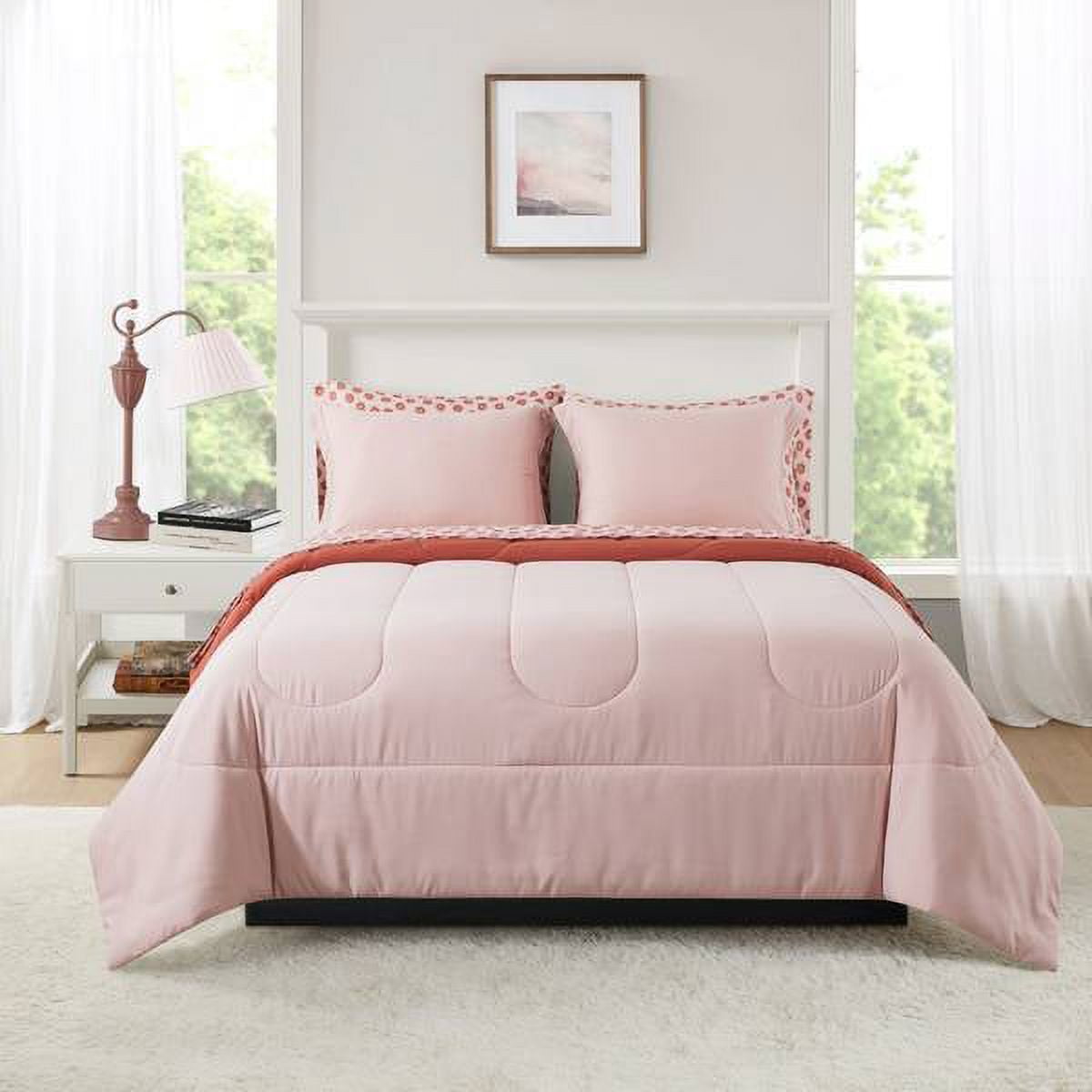 All-Season 7-Piece Reversible Bed in a Bag Comforter Set with Sheets, Pink, Queen - All-Season Down Alternative Comforter Insert - Default Title
