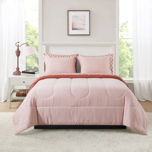 All-Season 7-Piece Reversible Bed in a Bag Comforter Set with Sheets, Pink, Queen - All-Season Down Alternative Comforter Insert - Default Title