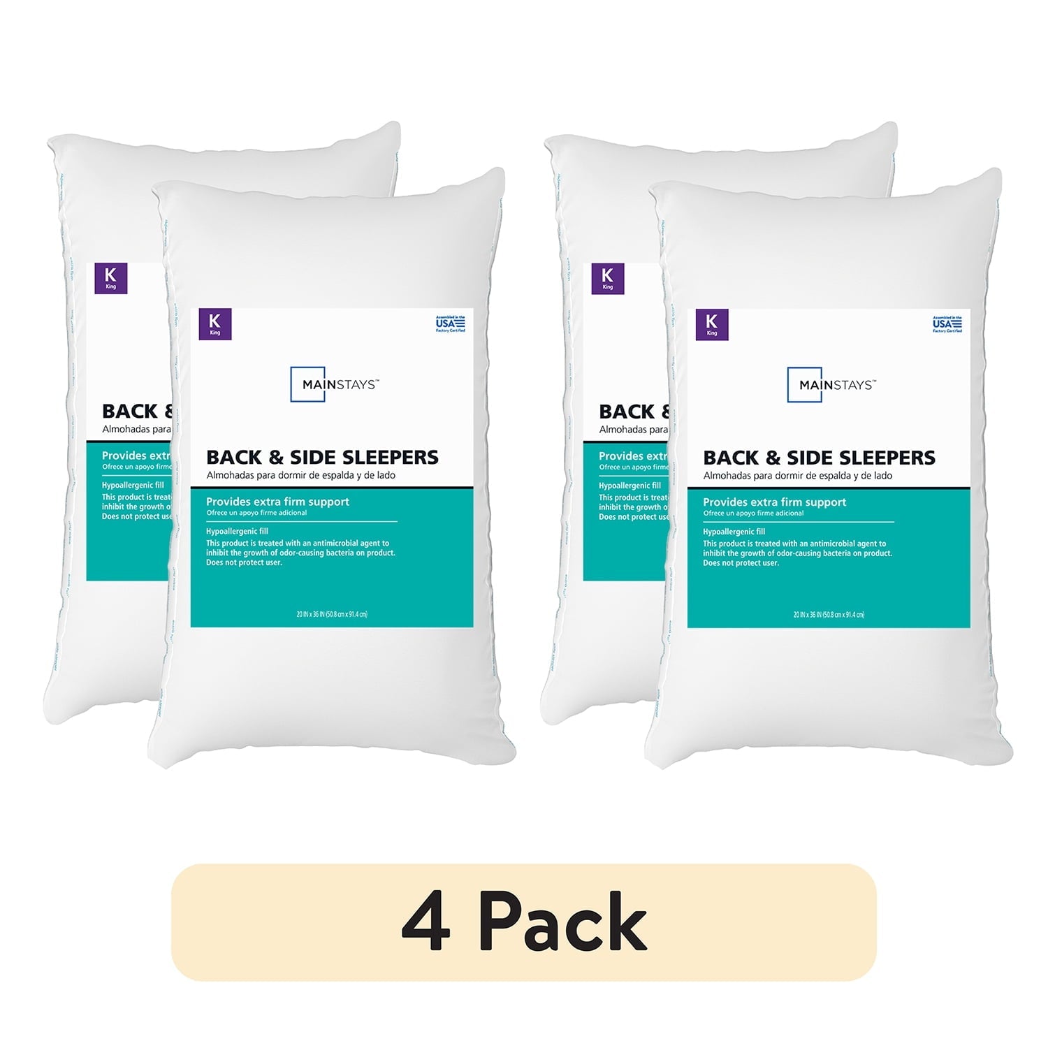 Decorative Plump Back & Side Sleeper Bed Pillow, King - Extra Firm Support (4 Pack) - Decorative Throw Pillow Cushion for Sofa & Bed - Default Title