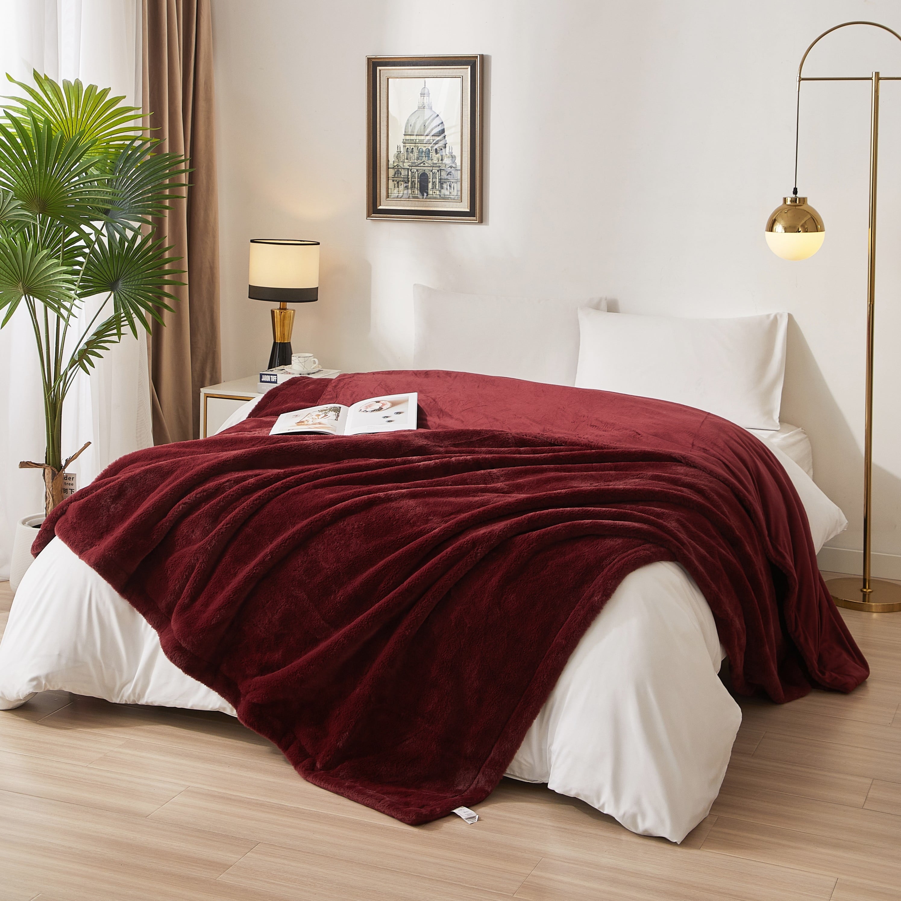 Super Soft Flannel Cozy Faux Fur Super Soft luxury Blanket, Full/Queen, Luscious Merlot - Luxury Knitted Decorative Throw Blanket with Fringes - Default Title