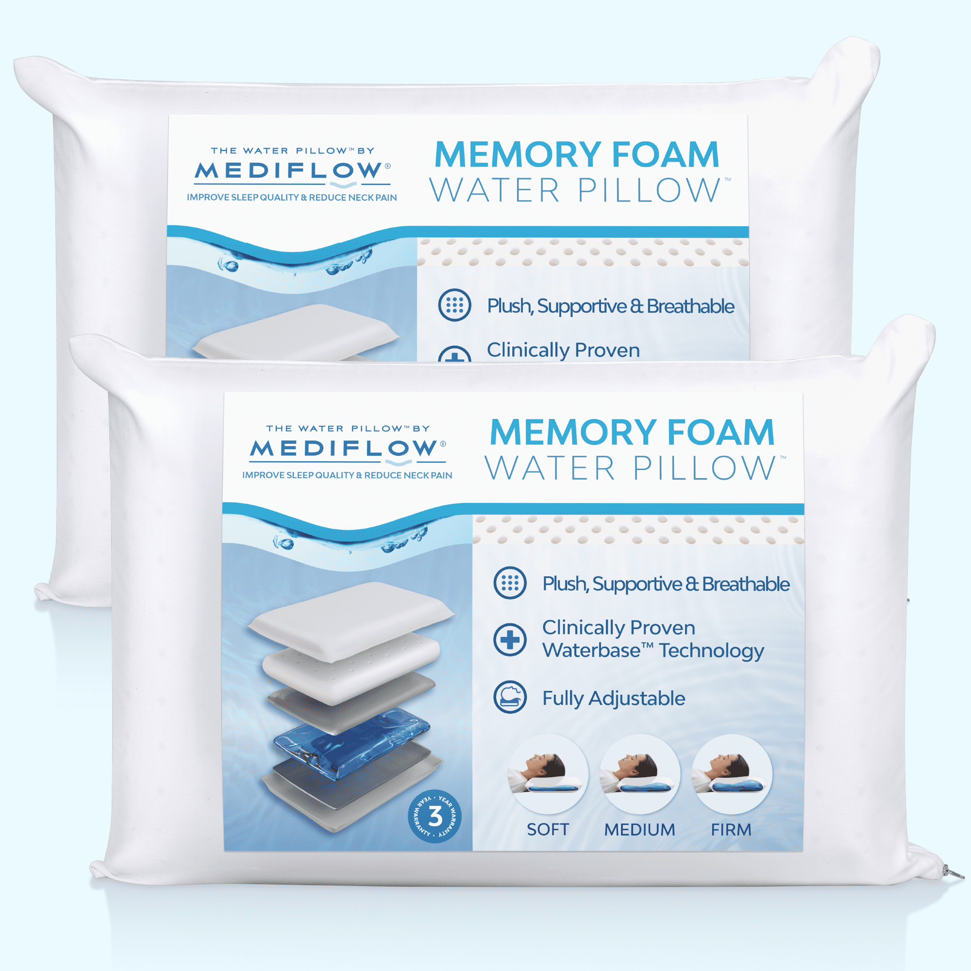 Fluffy Shredded Memory Foam Water Pillow - Adjustable Pillow for Neck Pain Relief, Pillow for Side, Back, and Stomach Sleepers, The O... - Hotel Quality Plush Sleeping Pillows - Default Title