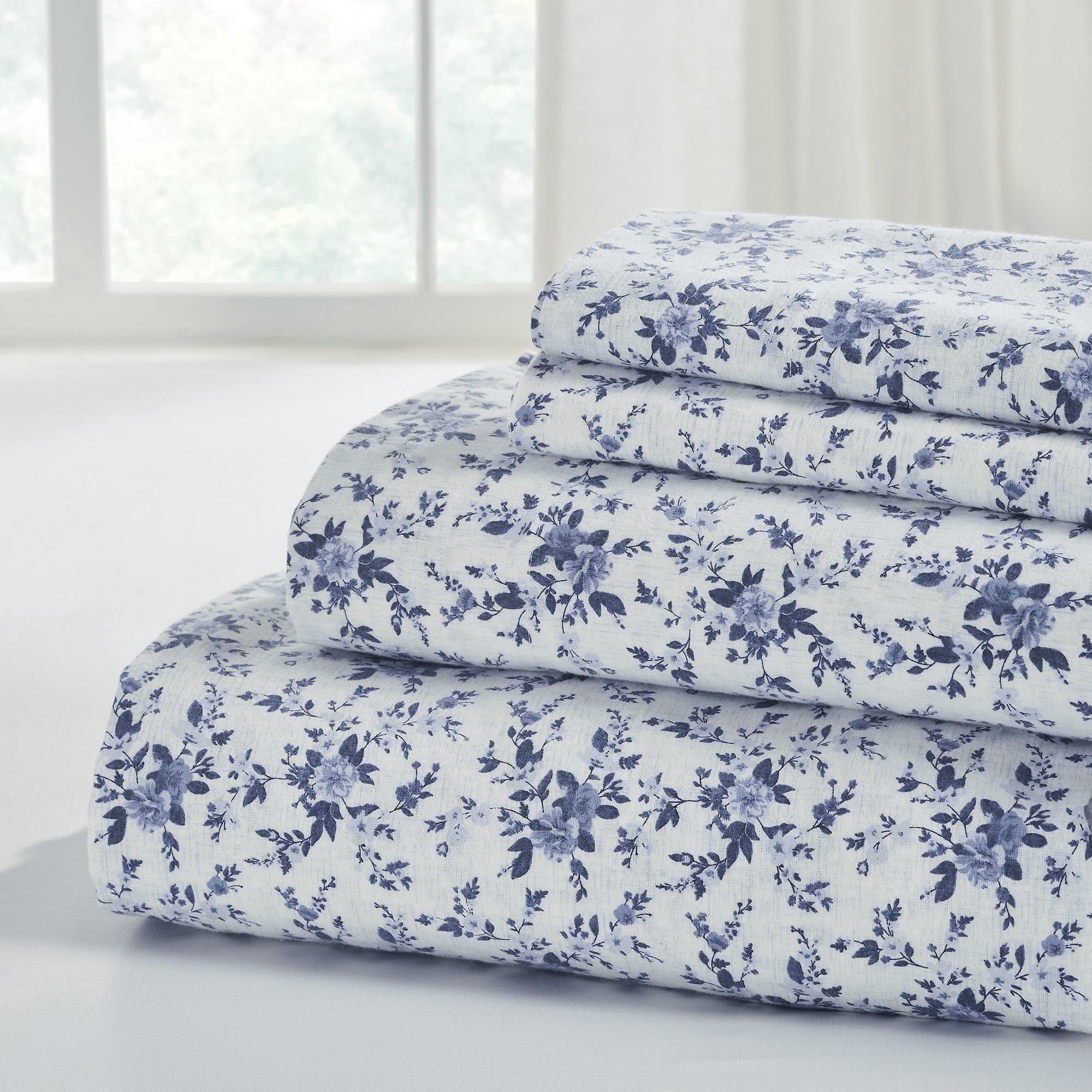 Cooling Sateen 3-Piece Brittany Printed Cotton Flannel Adult Bed Sheet Set, Twin - Cooling Hotel Quality Bedding Sheets and Pillowcases - Default Title