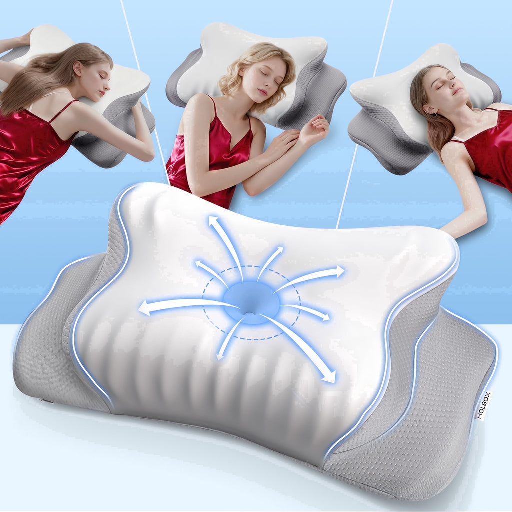 Hotel Collection Ergonomic Cervical Pillows，Memory Foam Bed Pillow for Neck & Shoulder Pain Relief for Side Back Stomach Sleepers White - Decorative Throw Pillow Cushion for Sofa & Bed - Default Title