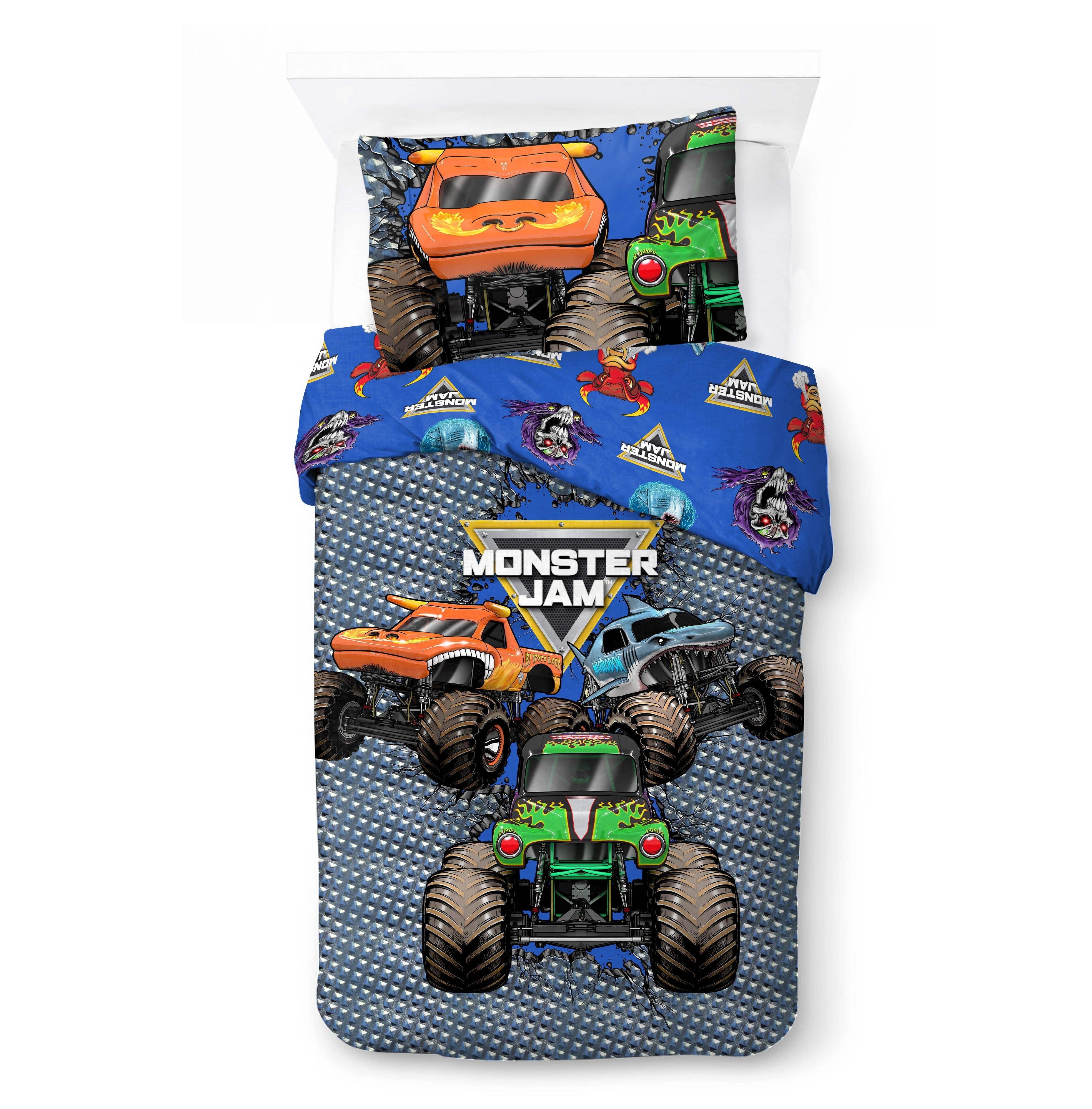 Heavyweight Warmth Monster Jam Smash & Mash Kids Multicolor 2 Piece Reversible Comforter and Pillowcase Bedding Set, Twin/Full - Hypoallergenic Ultra-Fluffy Quilt for Winter - Default Title