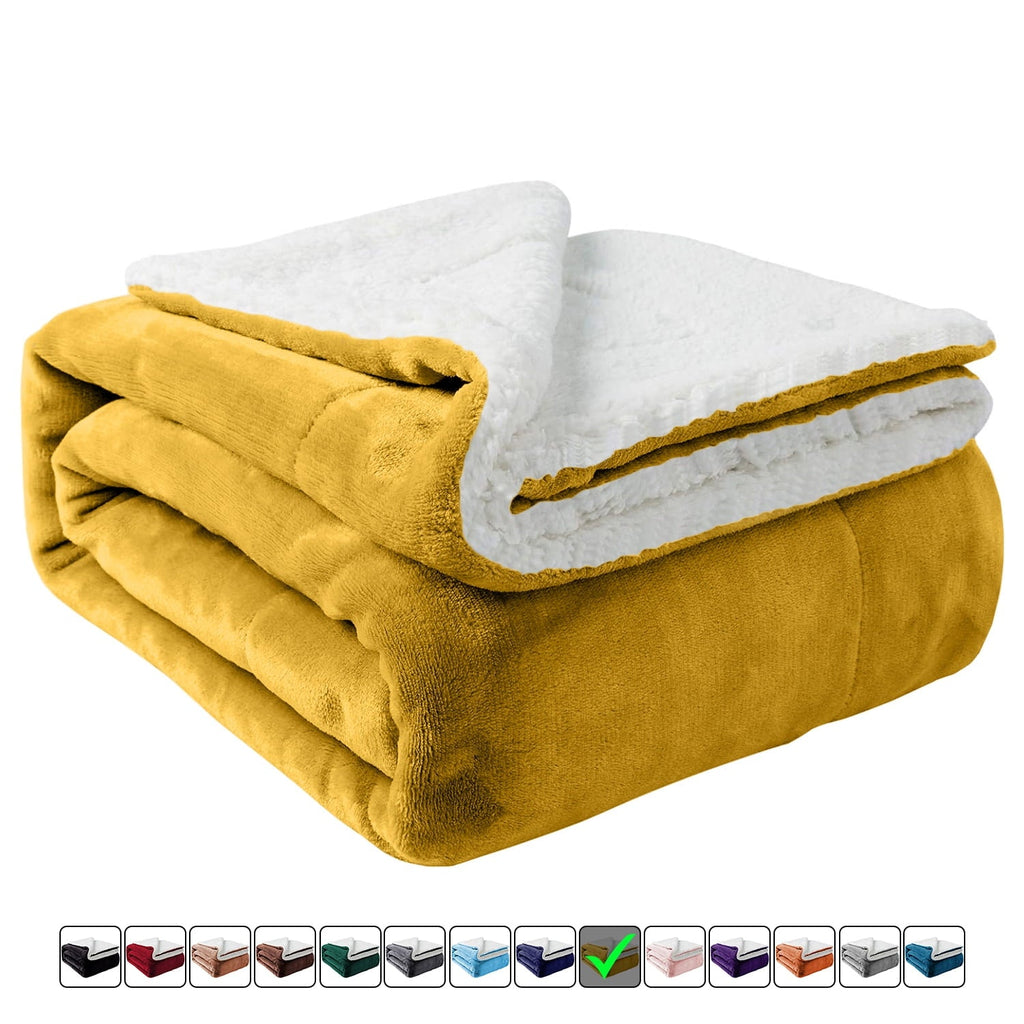 Super Soft Flannel Moonlight20015 Sherpa Blanket Fluffy Plush Couch & Travel Blanket Reversible Throw Size Ochre Color - Lightweight Plush Warm Blanket for All Seasons - Default Title