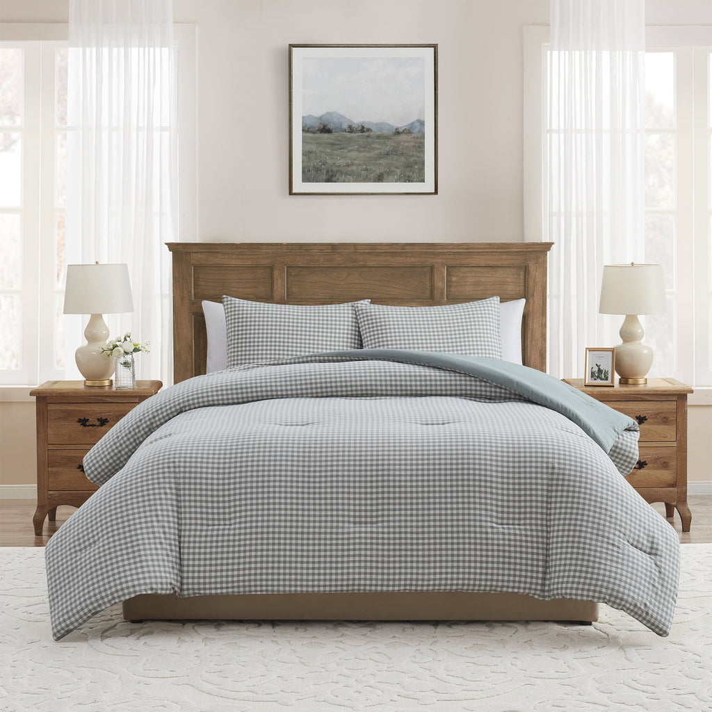 Fluffy Down Alternative Full/Queen Comforter Set, All-Season, 3-Piece, Green Gingham Plaid - Hypoallergenic Ultra-Fluffy Quilt for Winter - Default Title