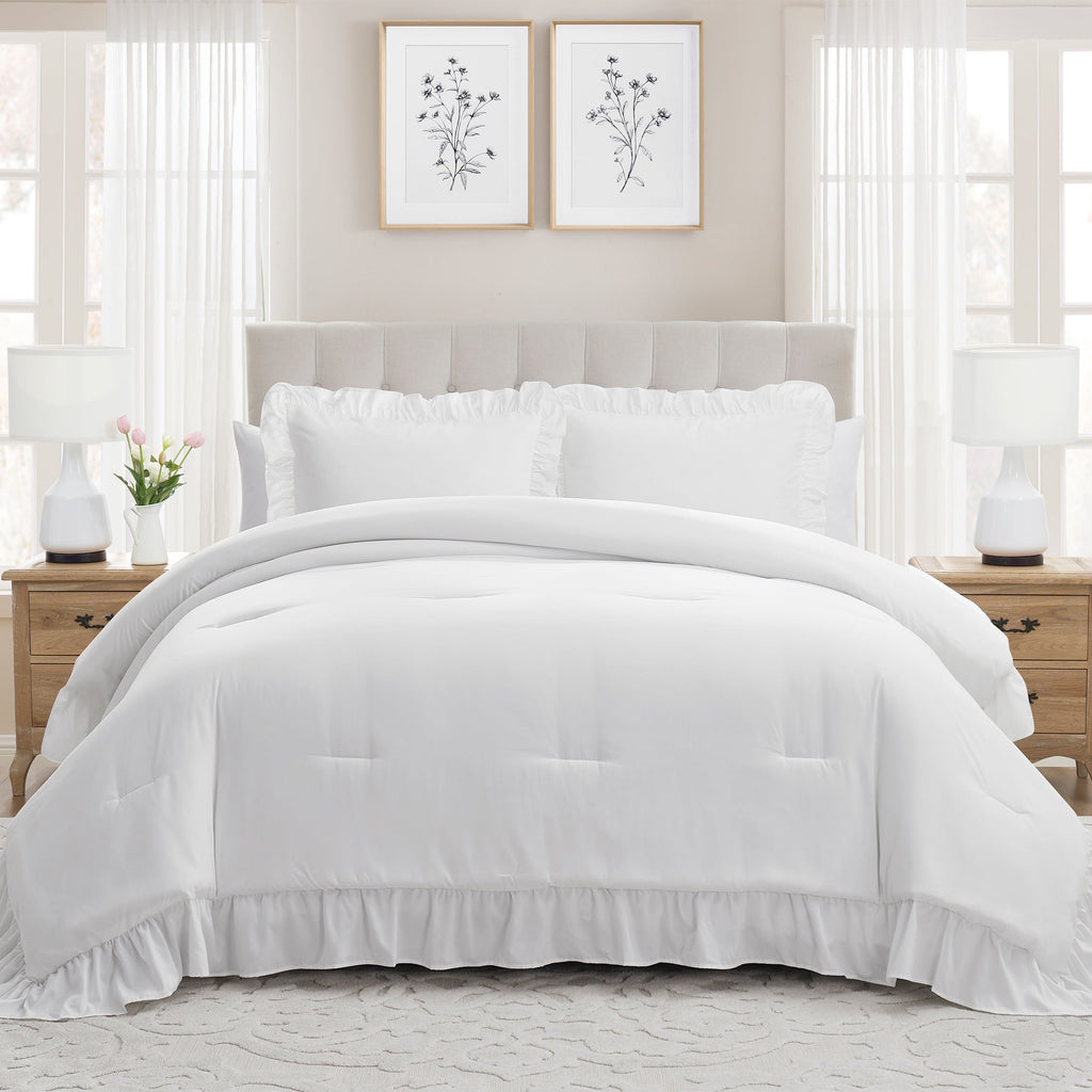Heavyweight Warmth Full/Queen Comforter Set, All-Season, 3-Piece, White Ruffle - Hypoallergenic Ultra-Fluffy Quilt for Winter - Default Title